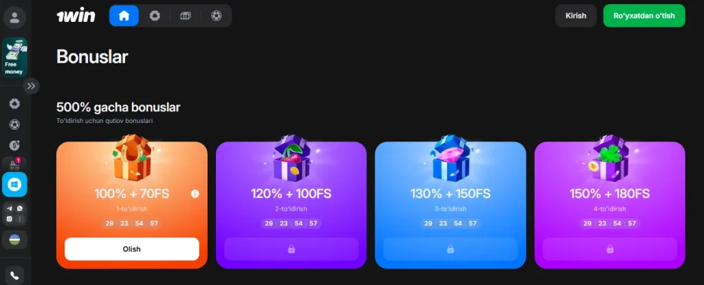 1win bonus tizimi va aksiya sharhlari