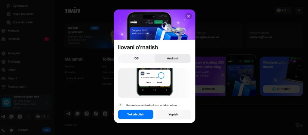 1win bonus tizimi va aksiya sharhlari